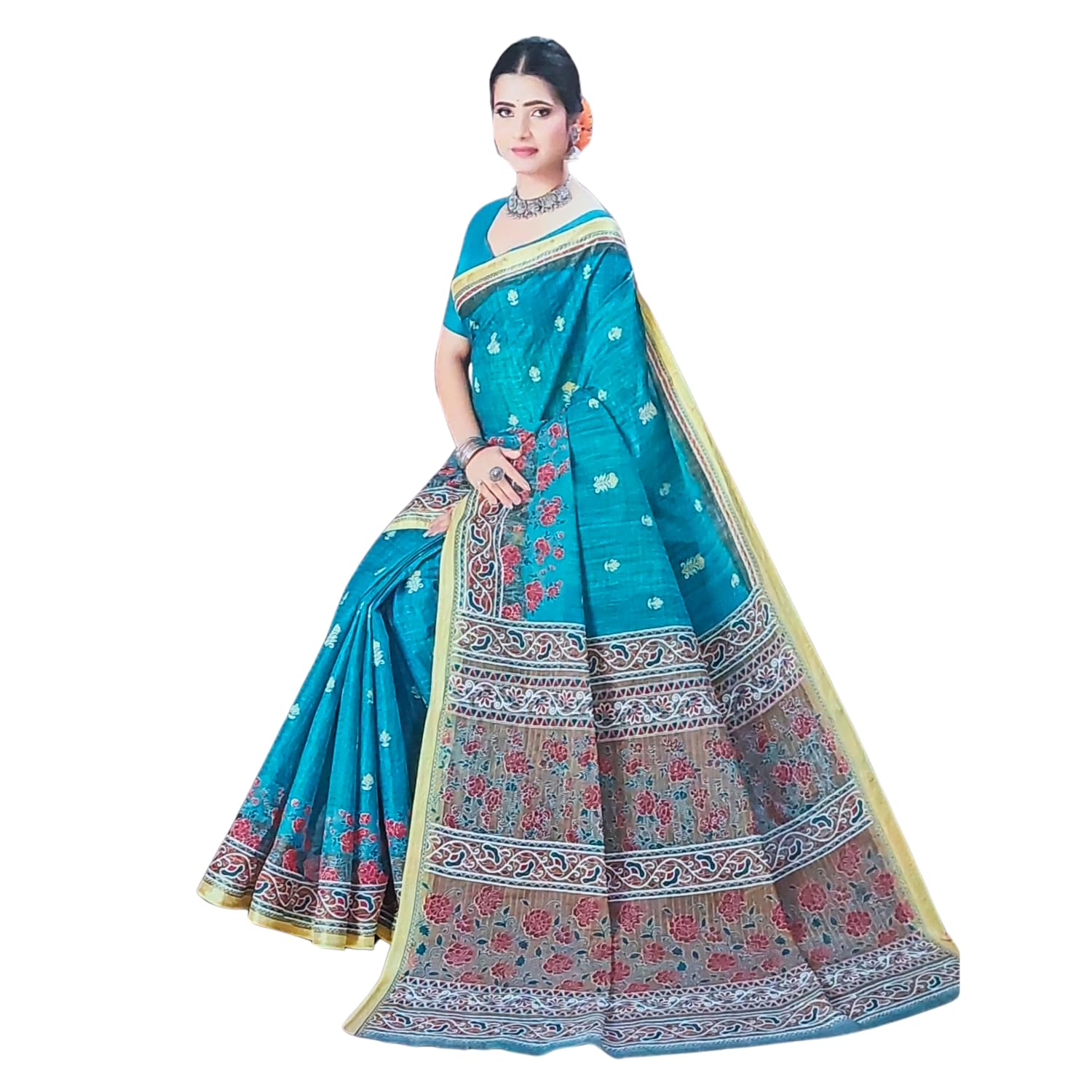 Zingme Women's Printed Art Silk Saree with Blouse Piece - Lightweight Ethnic Wear for Festive and Special Occasions