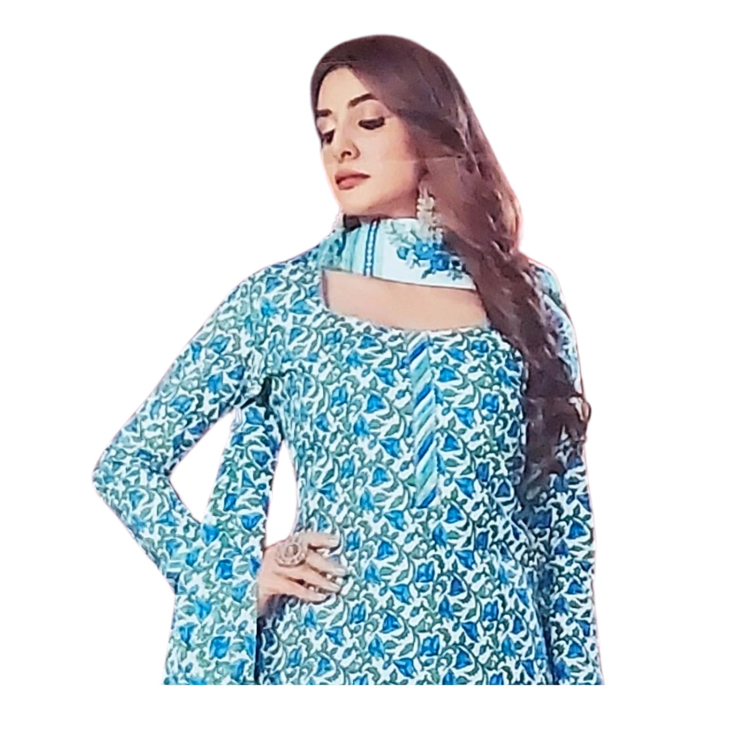 Zingme Women's Cotton Printed Unstitched Salwar Suit Dress Material with Printed Dupatta - Comfortable Ethnic Wear for Daily and Special Occasions