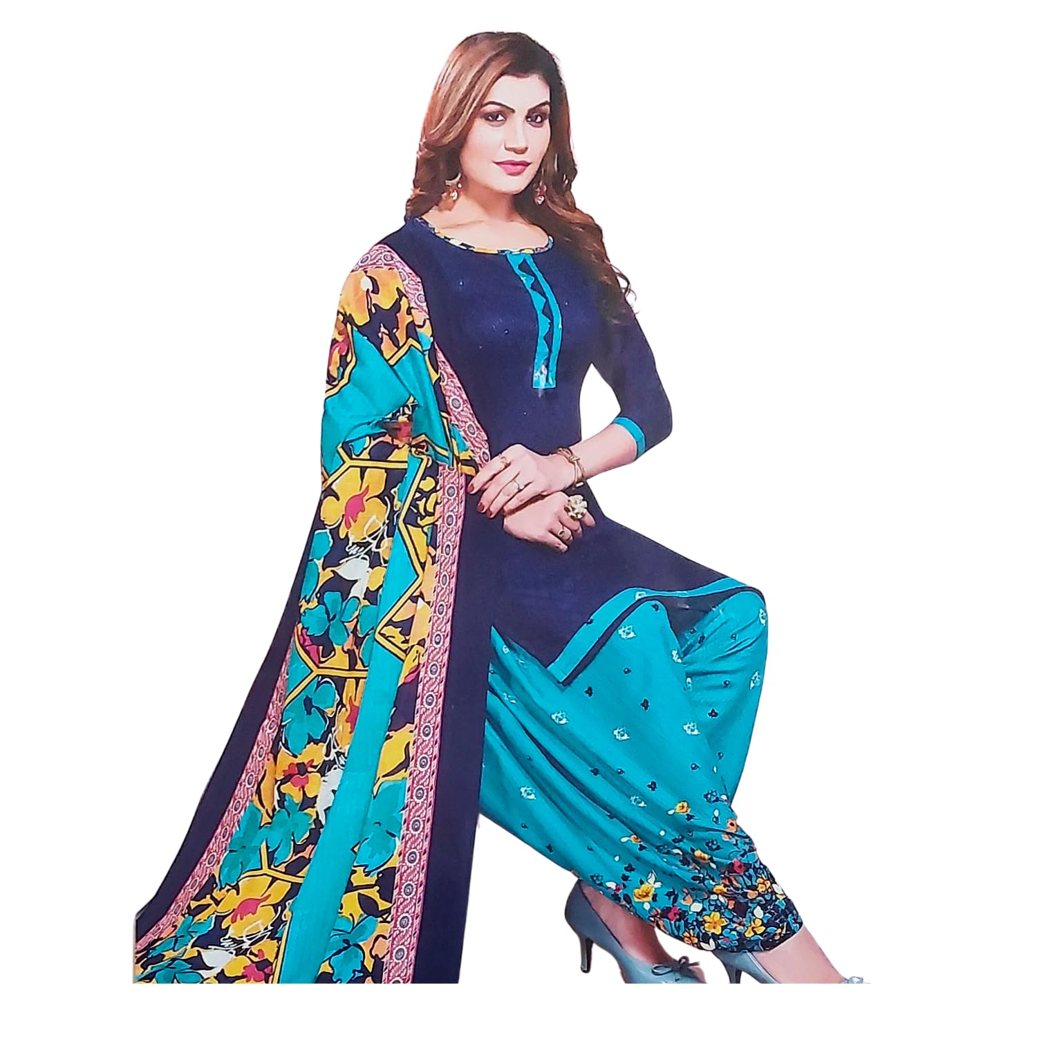 Zingme Unstitched Satin Salwar Suit Material - Embroidered & Self-Design Fabric for Women