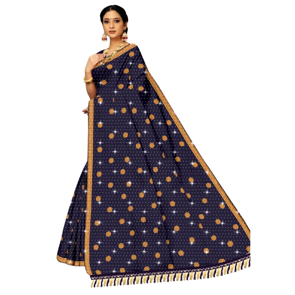 Zingme Women's Embroidered Bollywood Cotton Linen Saree - Lightweight & Elegant Traditional Wear