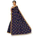 Zingme Women's Embroidered Bollywood Cotton Linen Saree - Lightweight & Elegant Traditional Wear
