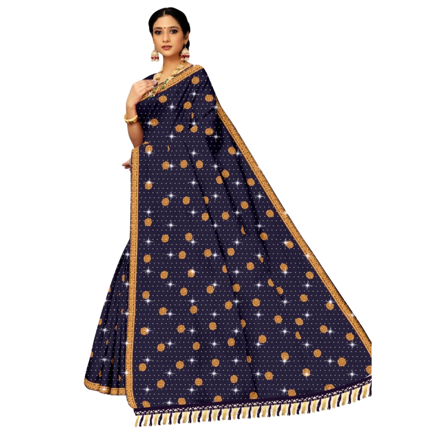 Zingme Women's Embroidered Bollywood Cotton Linen Saree - Lightweight & Elegant Traditional Wear