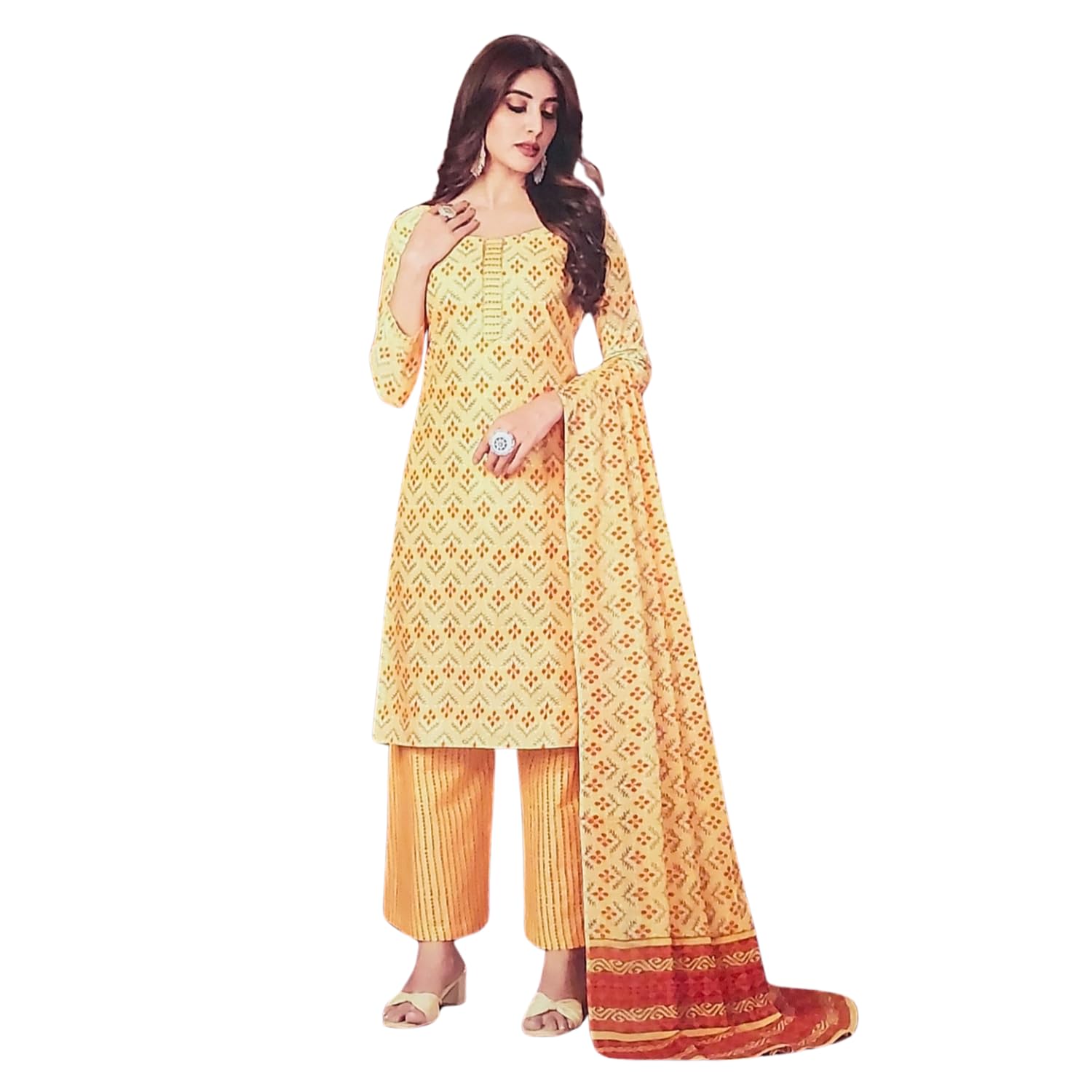 Zingme Women's Cotton Printed Unstitched Salwar Suit Dress Material with Printed Dupatta - Comfortable Ethnic Wear for Daily and Special Occasions