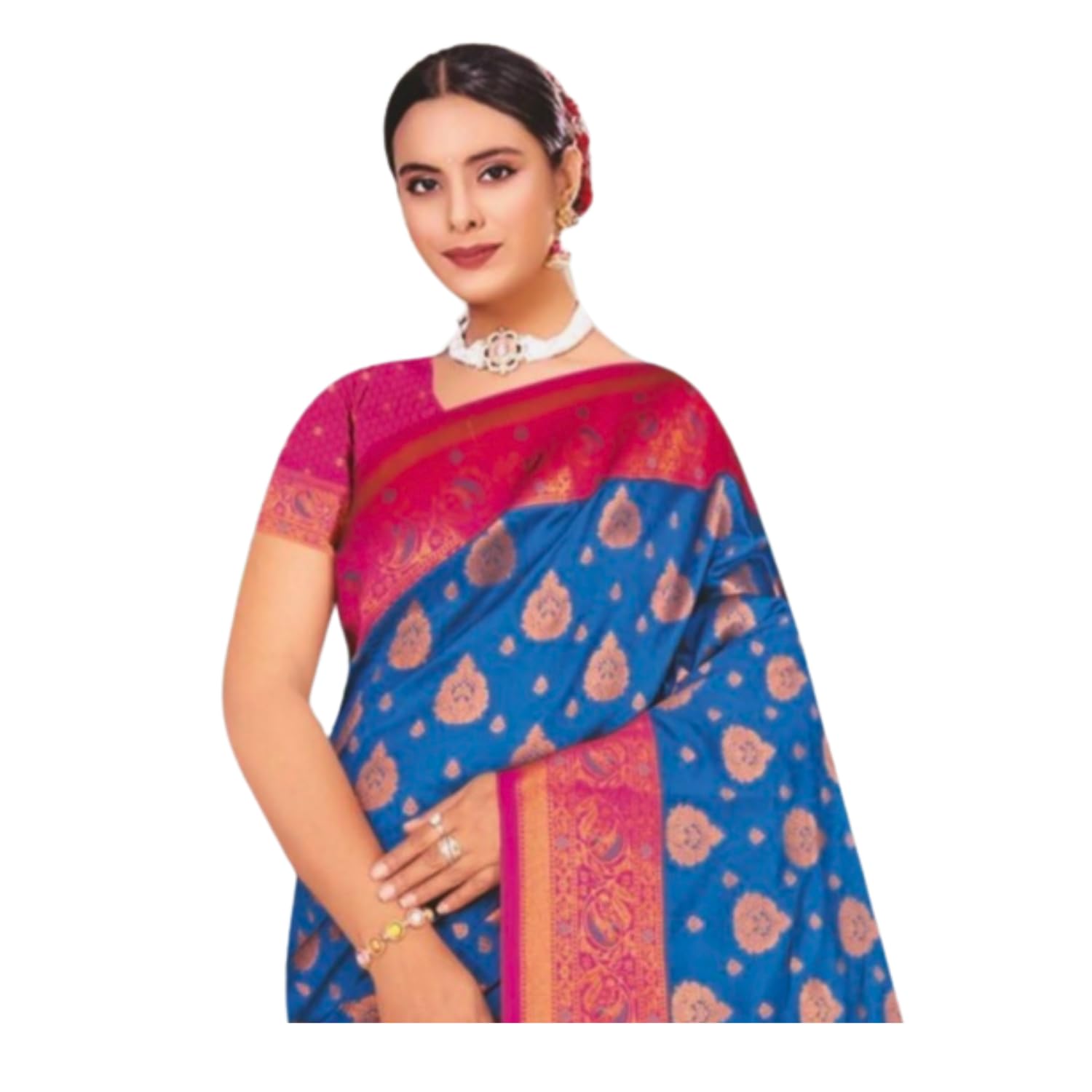 Zingme Women's Kota Doria Jacquard Saree with Polka Dots and Blouse Piece - Lightweight Ethnic Attire for Special Events