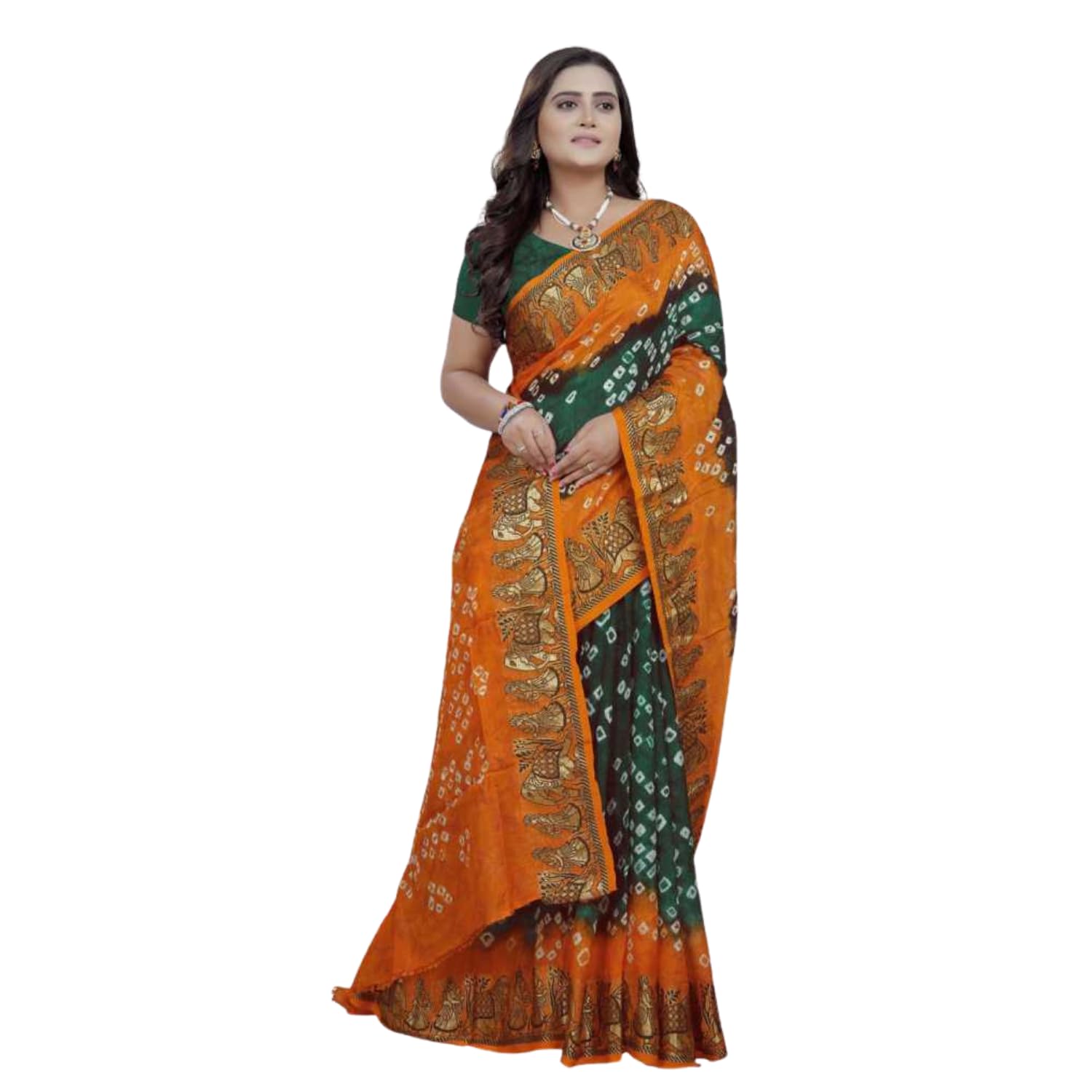 Zingme Elegant Art Silk Bandhani Saree – Traditional Indian Ethnic Wear for Festive Occasions