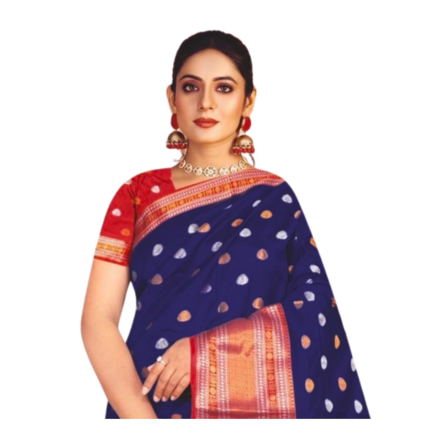 Zingme Women's Kota Doria Jacquard Saree with Polka Print and Blouse Piece - Elegant Lightweight Ethnic Wear for Special Occasions
