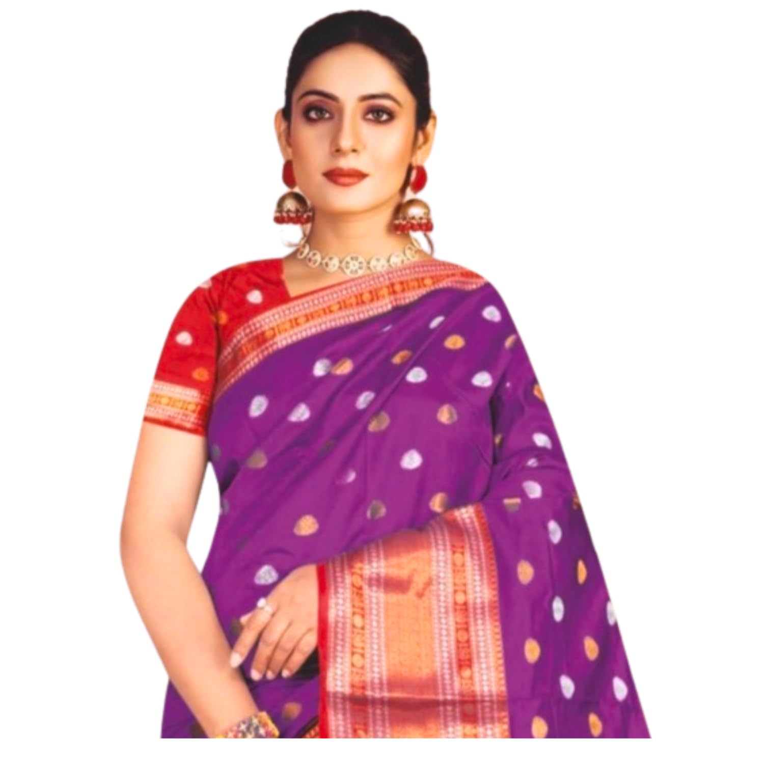 Zingme Women's Kota Doria Jacquard Saree with Polka Print and Blouse Piece - Elegant Lightweight Ethnic Wear for Special Occasions