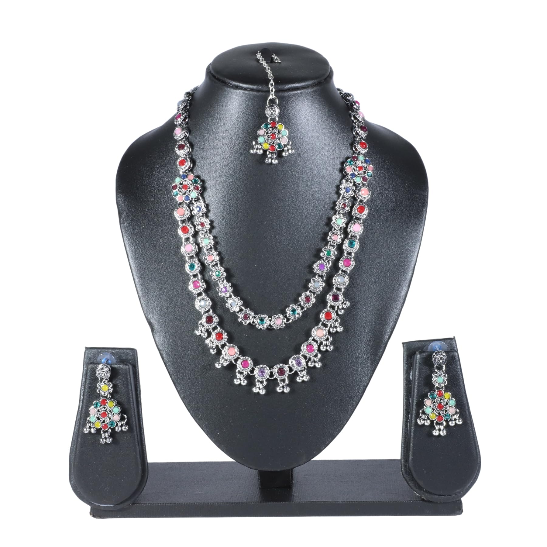 Zingme Latest Stylish Traditional Oxidised Silver Necklace Jewellery Set for Women