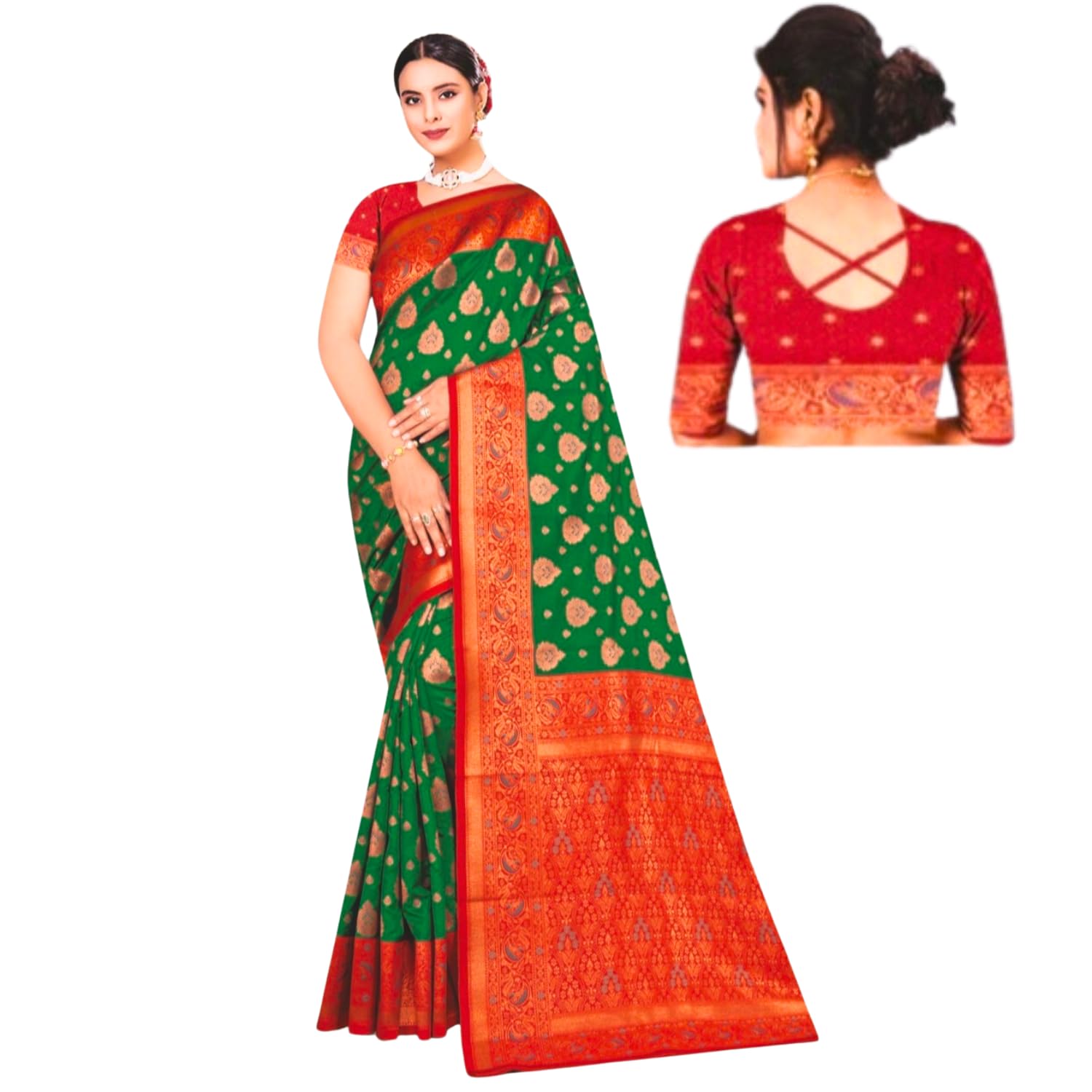 Zingme Women's Kota Doria Jacquard Saree with Polka Dots and Blouse Piece - Lightweight Ethnic Attire for Special Events