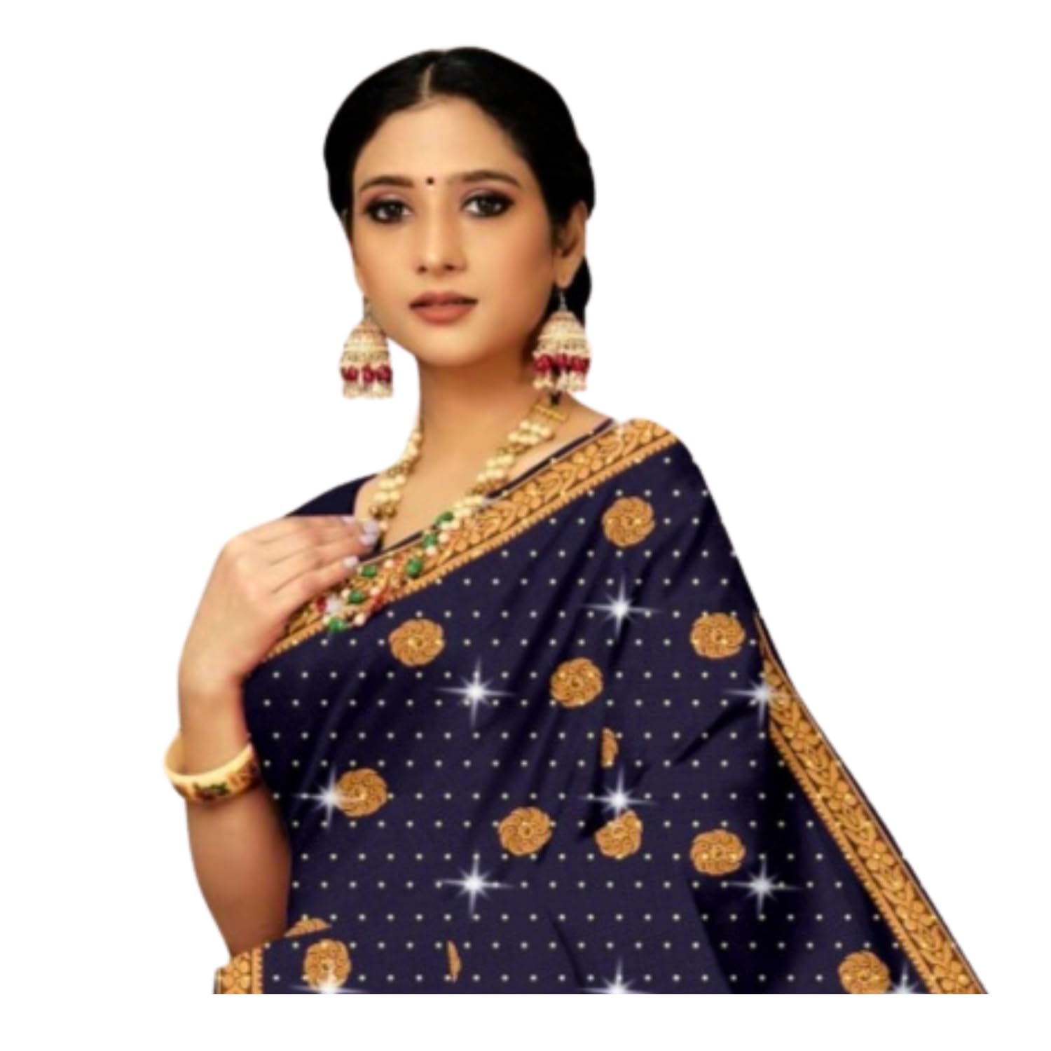 Zingme Women's Embroidered Bollywood Cotton Linen Saree - Lightweight & Elegant Traditional Wear