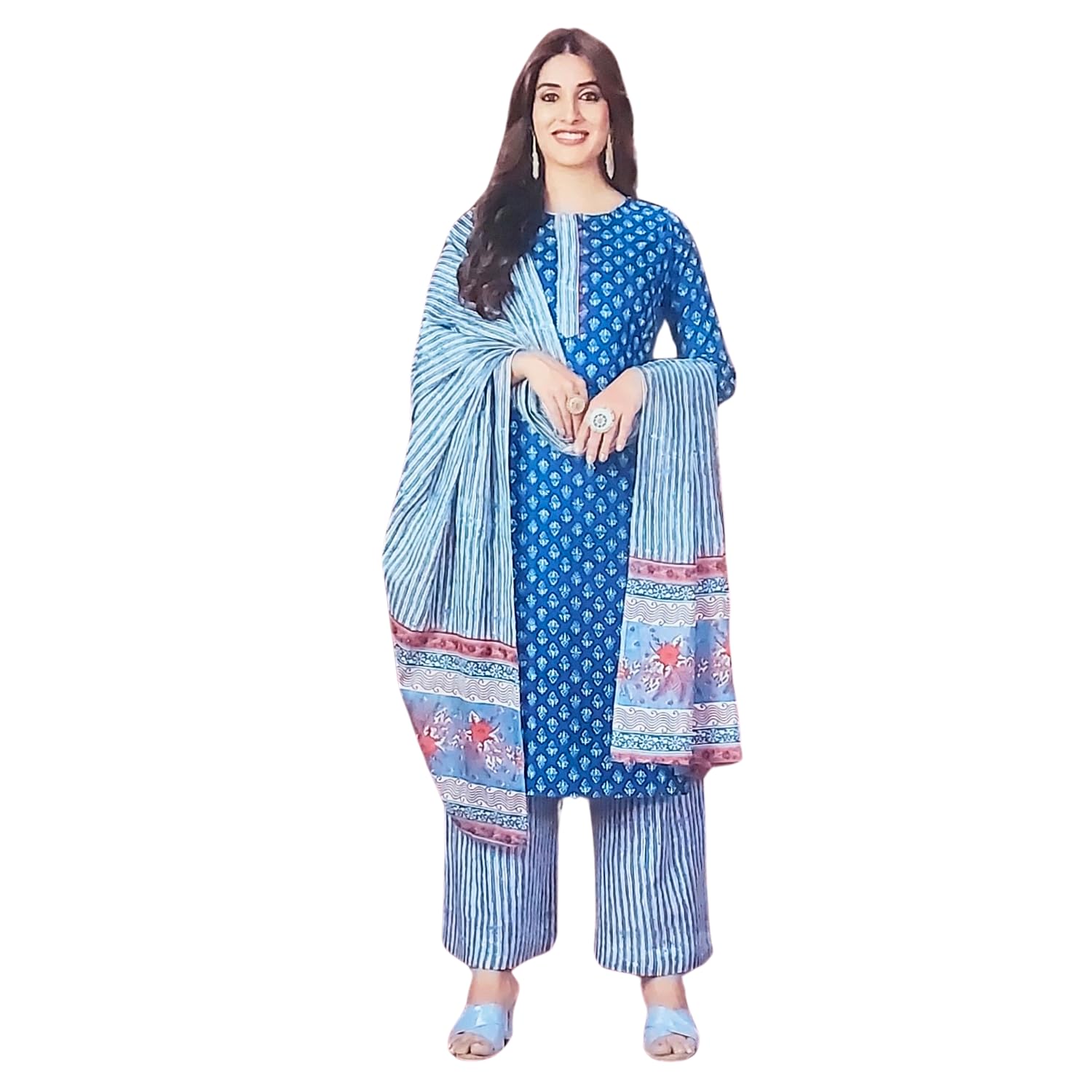 Zingme Women's Cotton Printed Unstitched Salwar Suit Dress Material with Printed Dupatta - Comfortable Ethnic Wear for Daily and Special Occasions