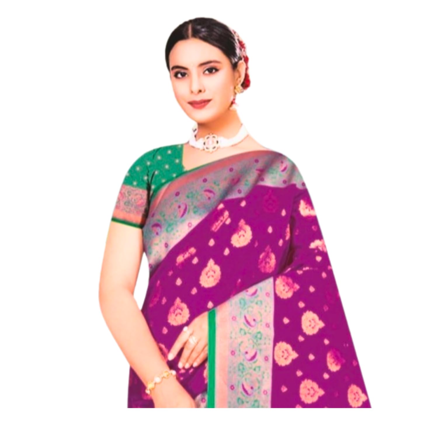 Zingme Women's Kota Doria Jacquard Saree with Polka Dots and Blouse Piece - Lightweight Ethnic Attire for Special Events