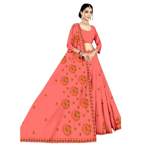 Zingme Women's Embroidered Self-Design Bollywood Cotton Blend Saree with Blouse Piece - Stylish Ethnic Wear for Special Occasions