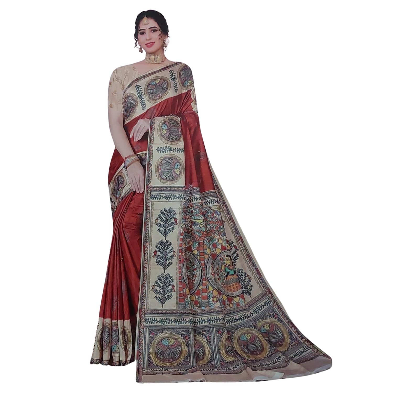Zingme Women's Bhagalpuri Jacquard Saree with Digital Print | Elegant Ethnic Wear for Festive & Party Occasions