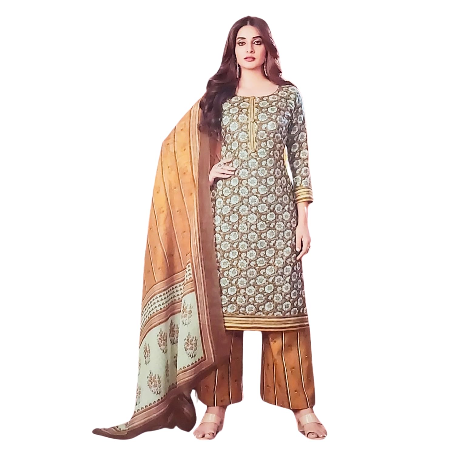 Zingme Women's Cotton Printed Unstitched Salwar Suit Dress Material with Printed Dupatta - Comfortable Ethnic Wear for Daily and Special Occasions