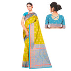Zingme Women's Kota Doria Jacquard Saree with Polka Dots and Blouse Piece - Lightweight Ethnic Attire for Special Events
