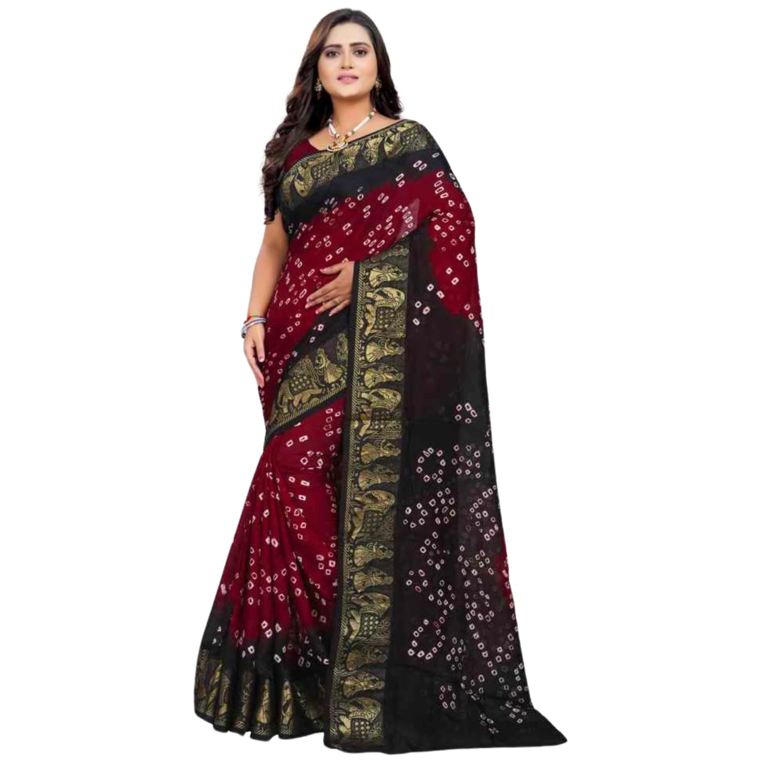 Zingme Elegant Art Silk Bandhani Saree – Traditional Indian Ethnic Wear for Festive Occasions