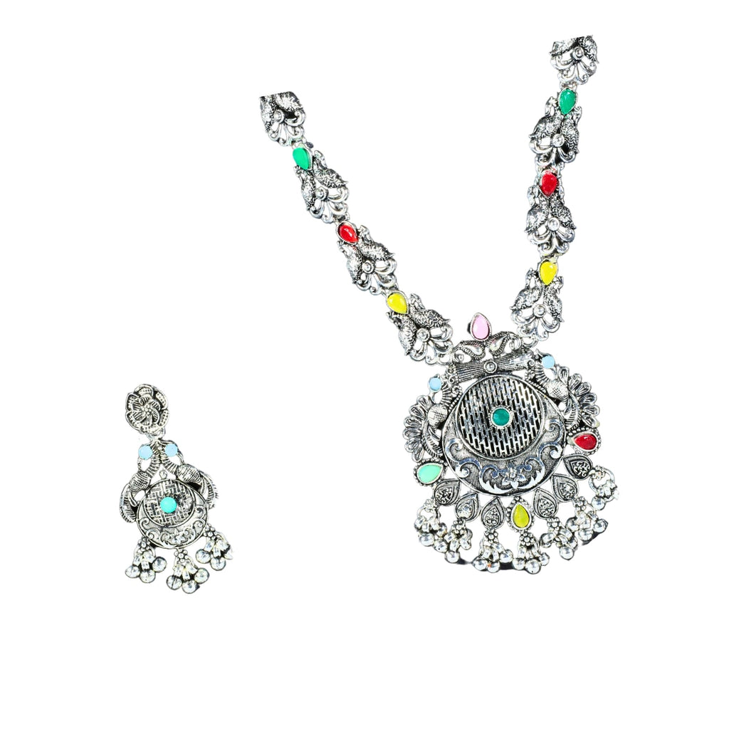 Zingme Stylish Oxidised Jewellery Long Necklace Set for Women & Girls