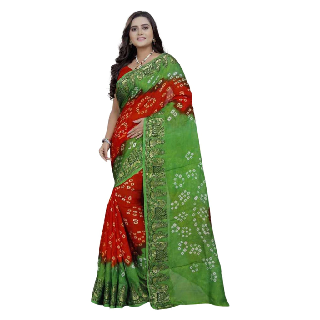 Zingme Elegant Art Silk Bandhani Saree – Traditional Indian Ethnic Wear for Festive Occasions