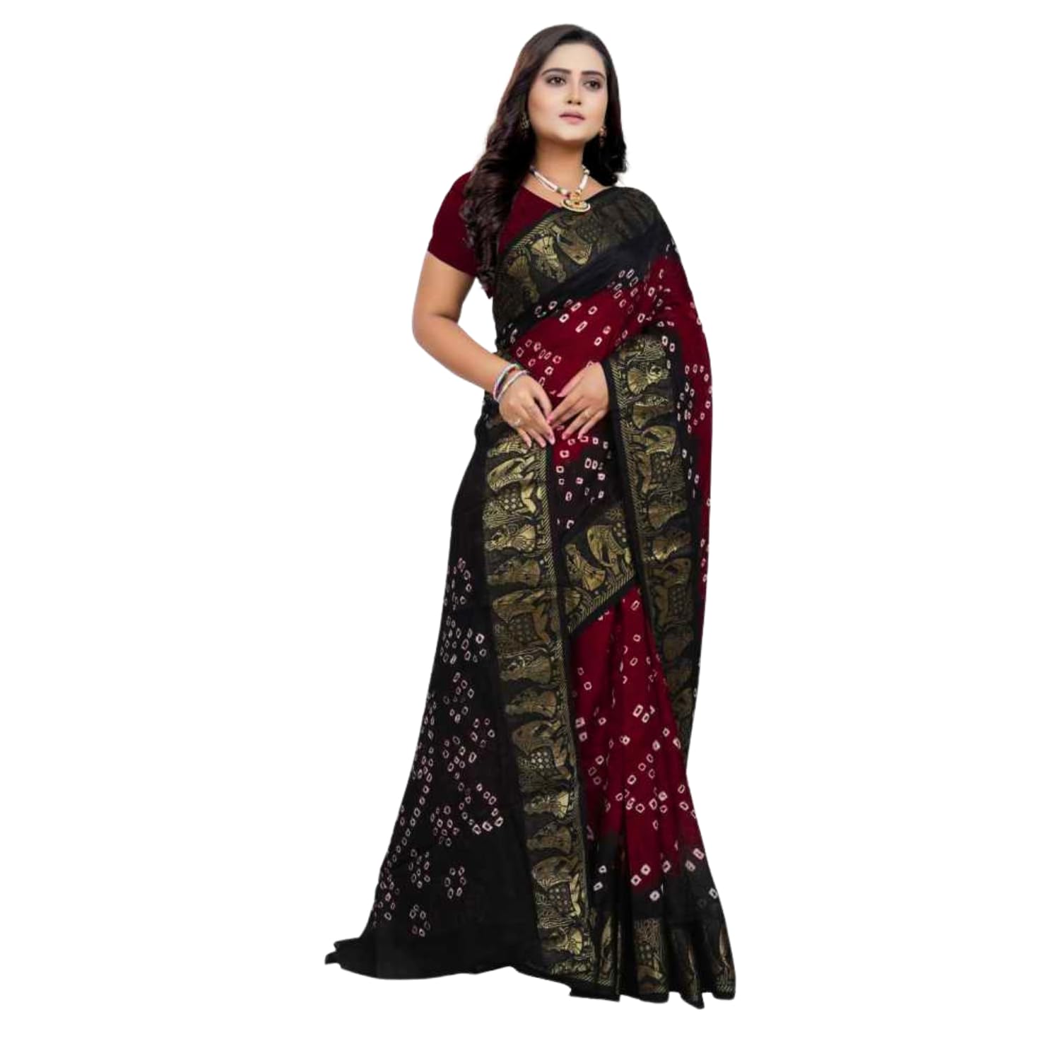 Zingme Elegant Art Silk Bandhani Saree – Traditional Indian Ethnic Wear for Festive Occasions