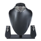 Zingme Latest Tribal Silver Oxidised Stone Choker Necklace Jewellery Set Women for Girls