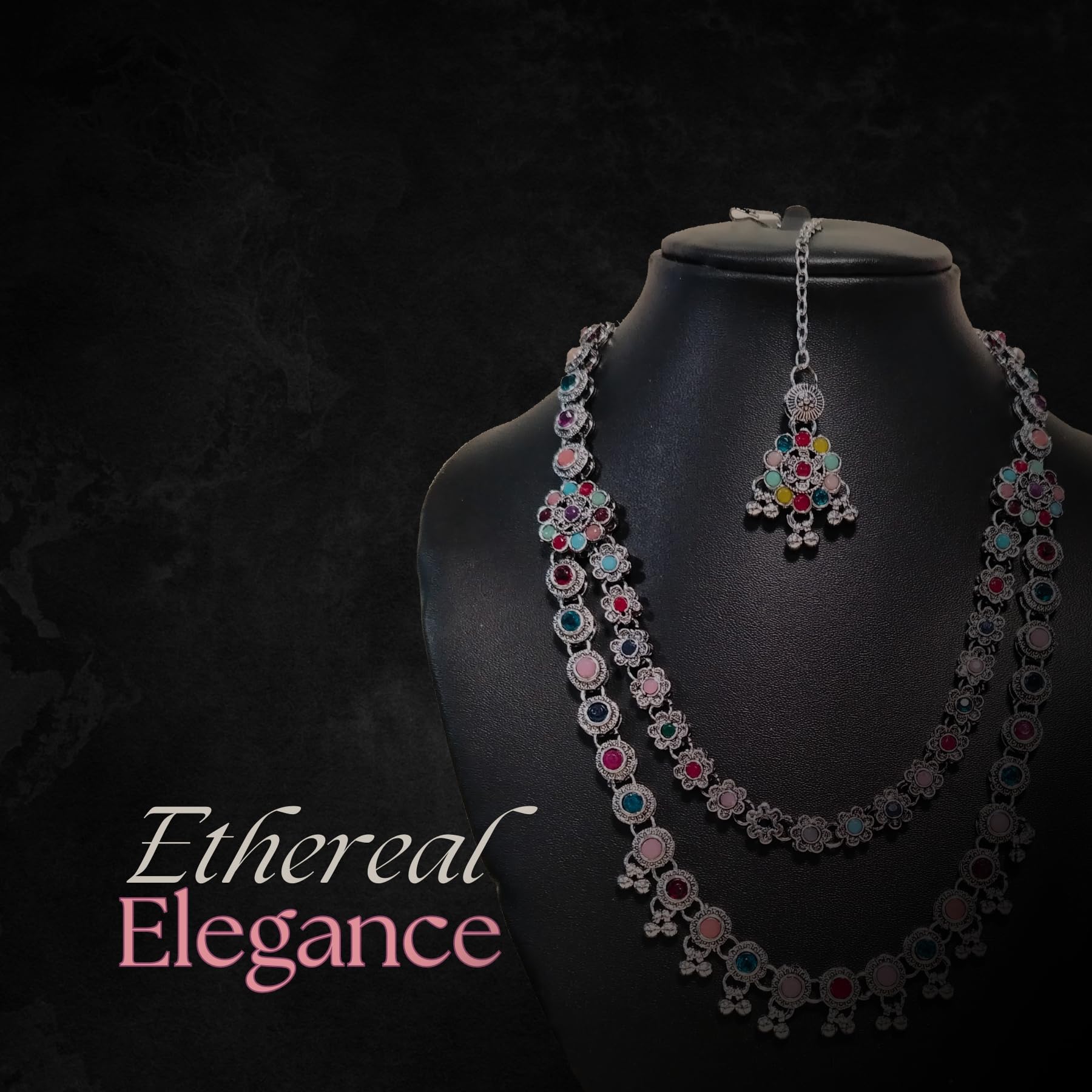 Zingme Latest Stylish Traditional Oxidised Silver Necklace Jewellery Set for Women