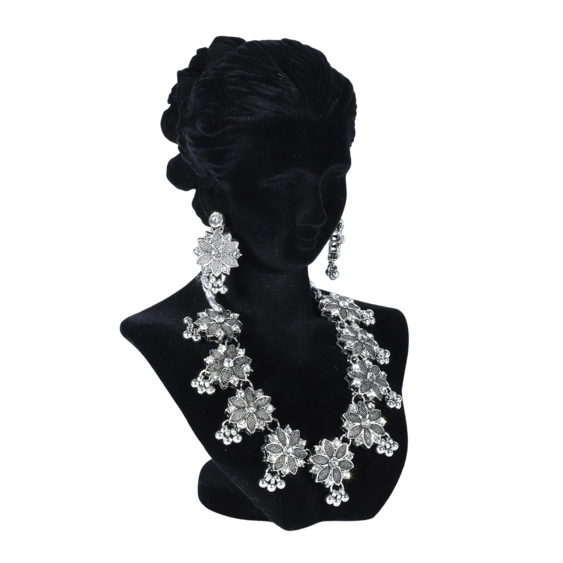 Zingme Latest Stylish Traditional Oxidised Silver Necklace Jewellery Set for Women