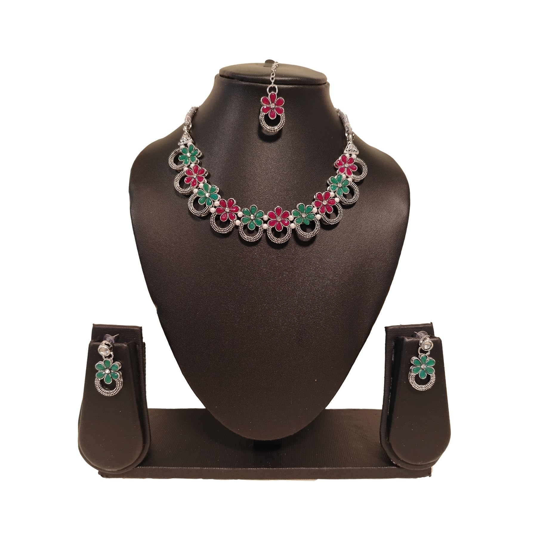 Zingme Latest Stylish Traditional Oxidised Silver Necklace Jewellery Set for Women