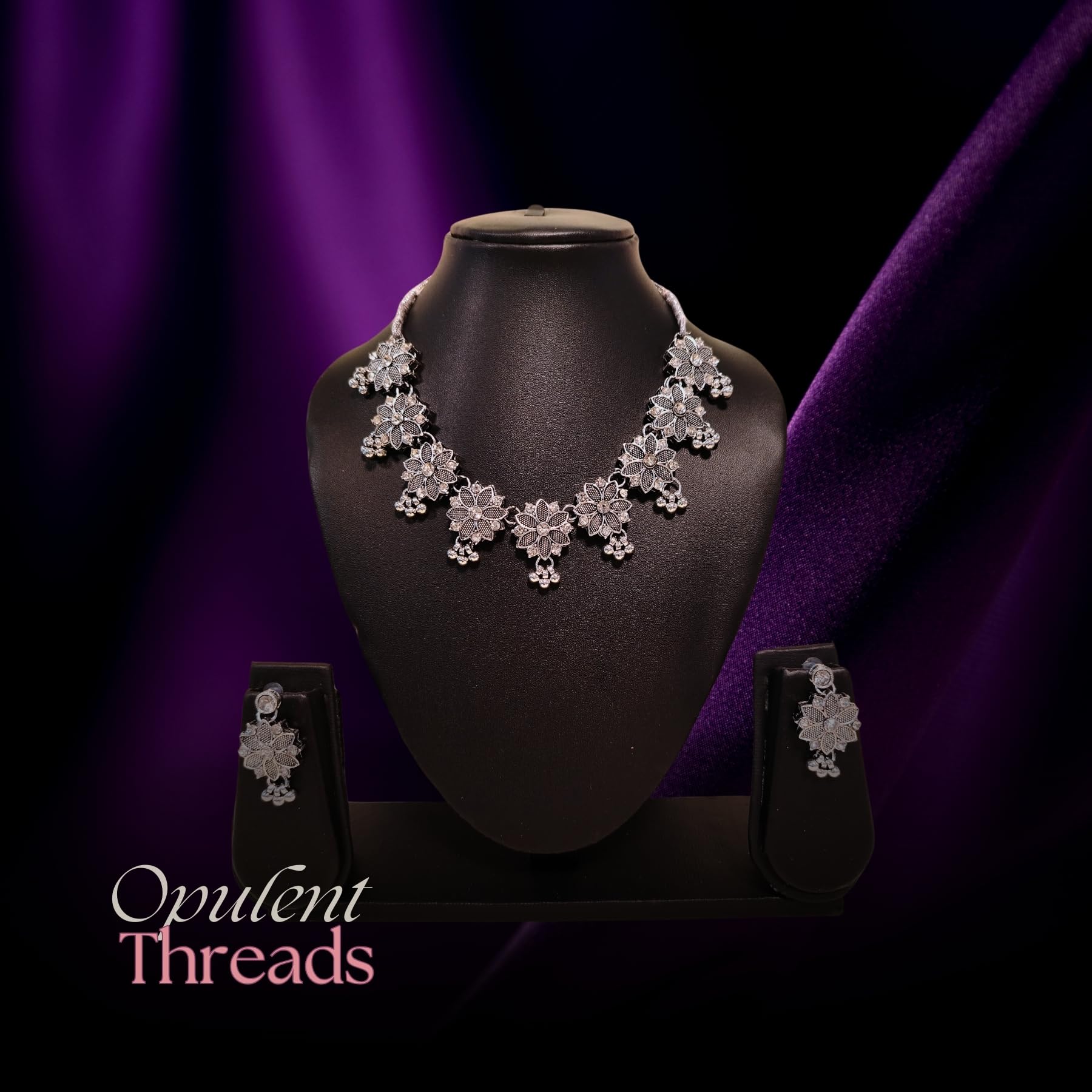 Zingme Latest Stylish Traditional Oxidised Silver Necklace Jewellery Set for Women