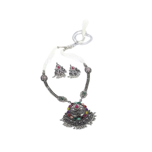 Zingme Stylish Oxidised Silver Coated Jewellery Long Necklace Set for Women & Girls