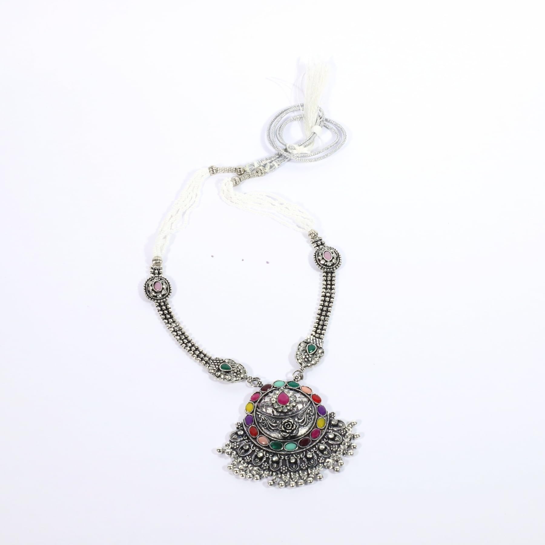 Zingme Stylish Oxidised Silver Coated Jewellery Long Necklace Set for Women & Girls