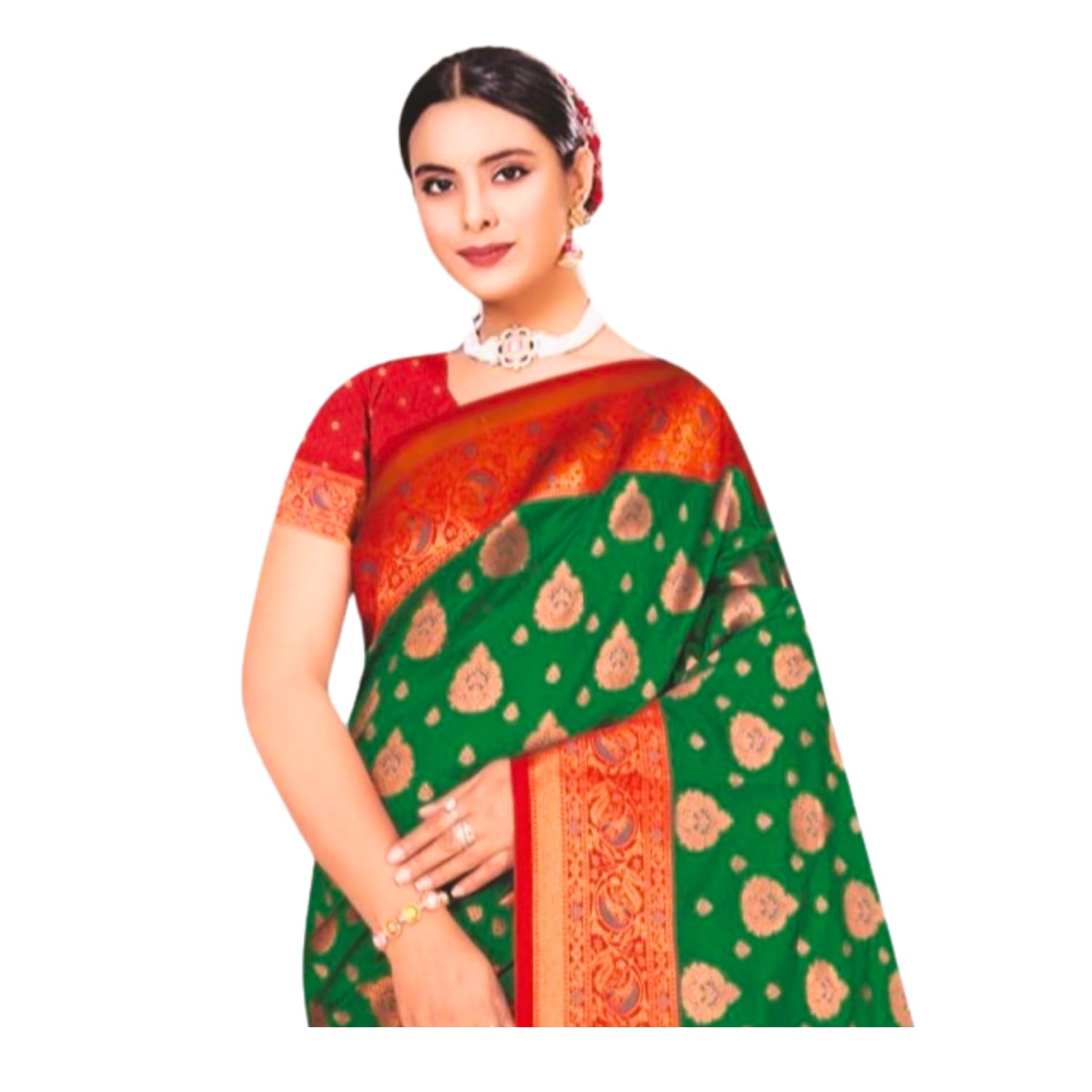 Zingme Women's Kota Doria Jacquard Saree with Polka Dots and Blouse Piece - Lightweight Ethnic Attire for Special Events