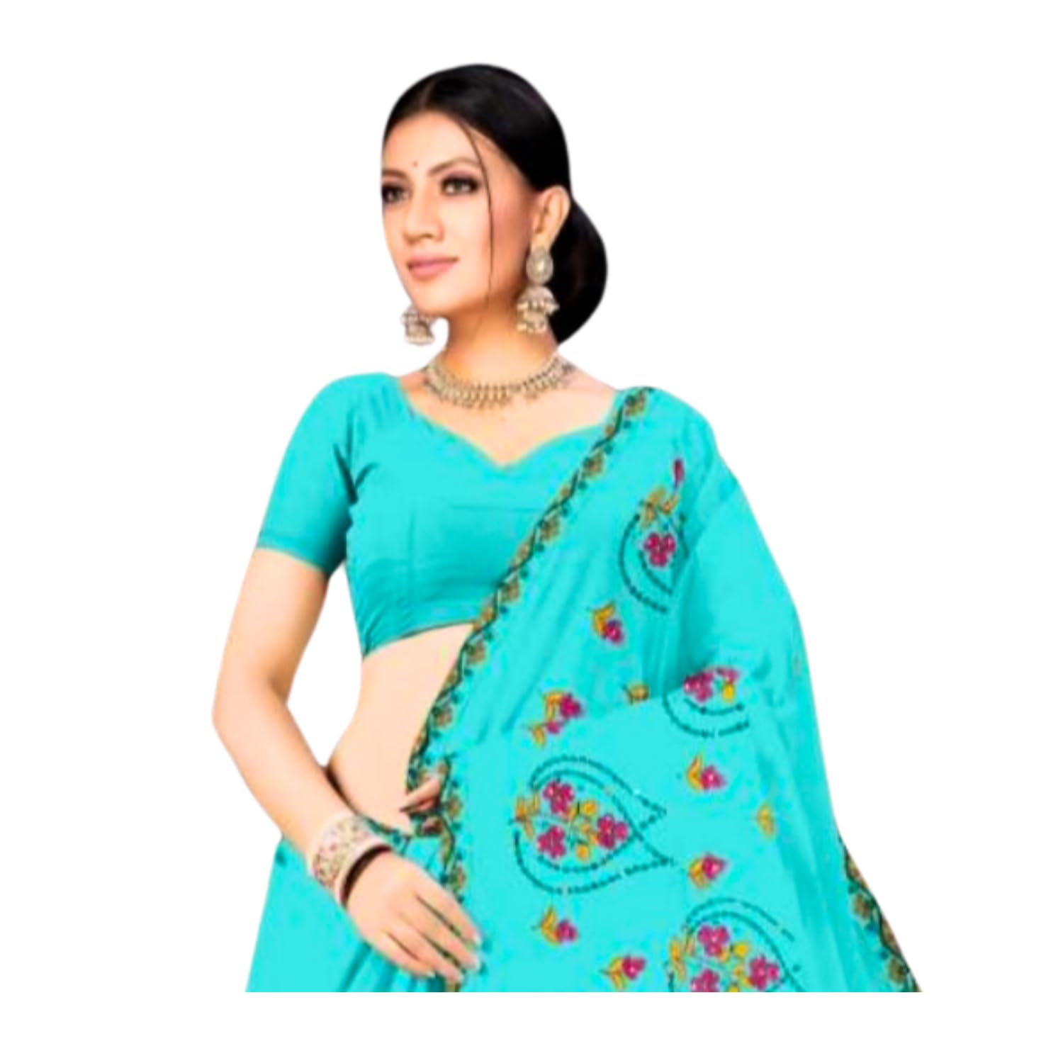 Zingme Women's Embroidered Self-Design Bollywood Cotton Blend Saree with Blouse Piece - Stylish Ethnic Wear for Special Occasions