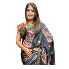 Zingme Art Silk Saree for Women - Self Design with Temple Border & Woven Bandhani Pattern