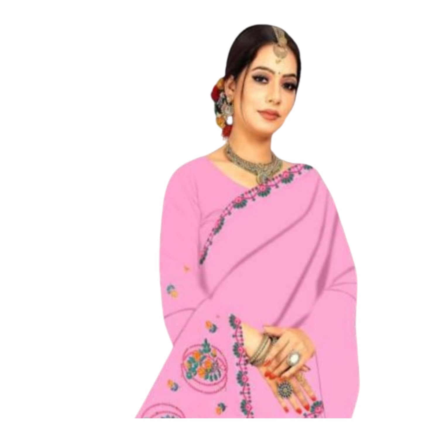 Zingme Women's Embroidered Self-Design Bollywood Cotton Blend Saree with Blouse Piece - Stylish Ethnic Wear for Special Occasions