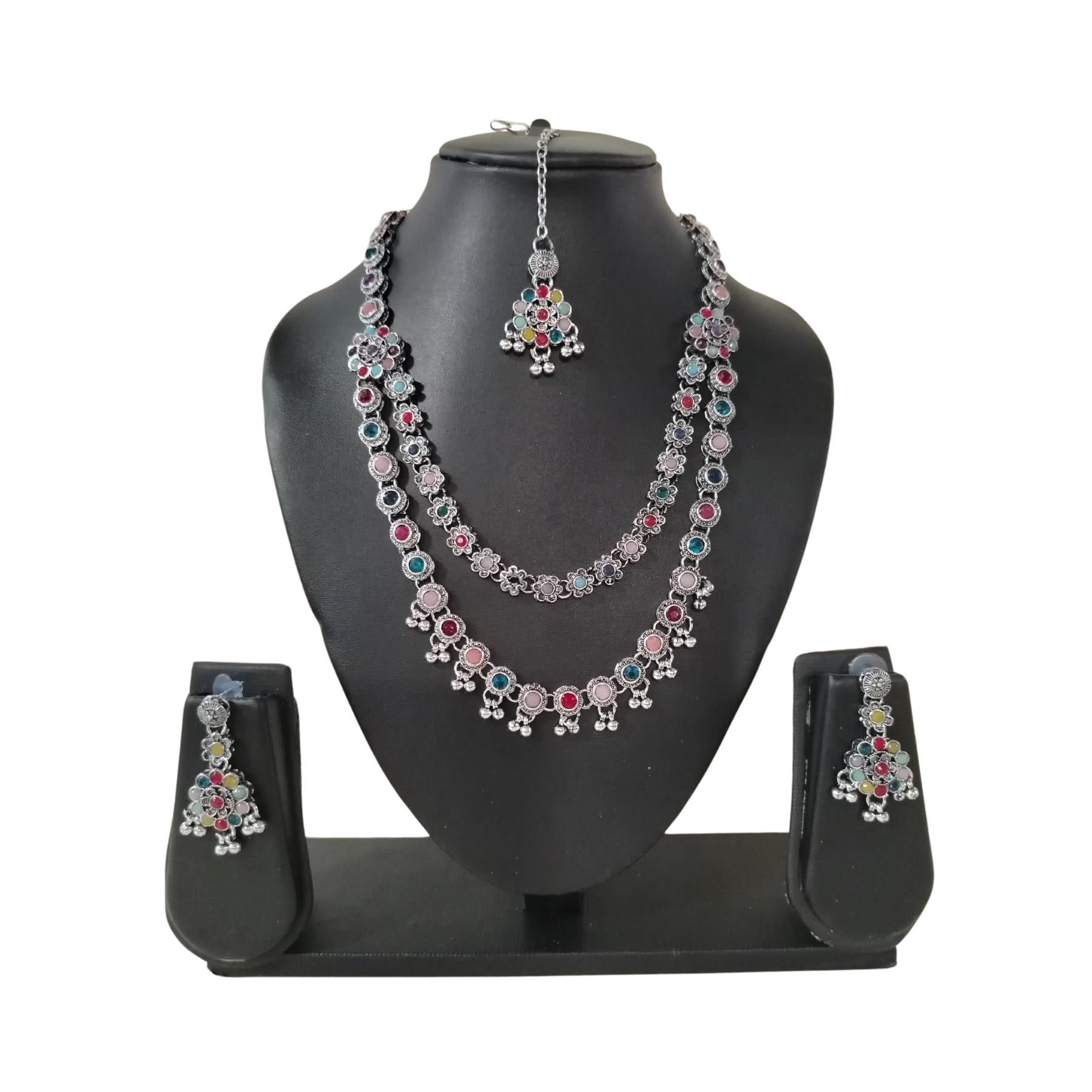 Zingme Latest Stylish Traditional Oxidised Silver Necklace Jewellery Set for Women