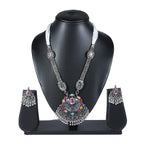 Zingme Stylish Oxidised Silver Coated Jewellery Long Necklace Set for Women & Girls