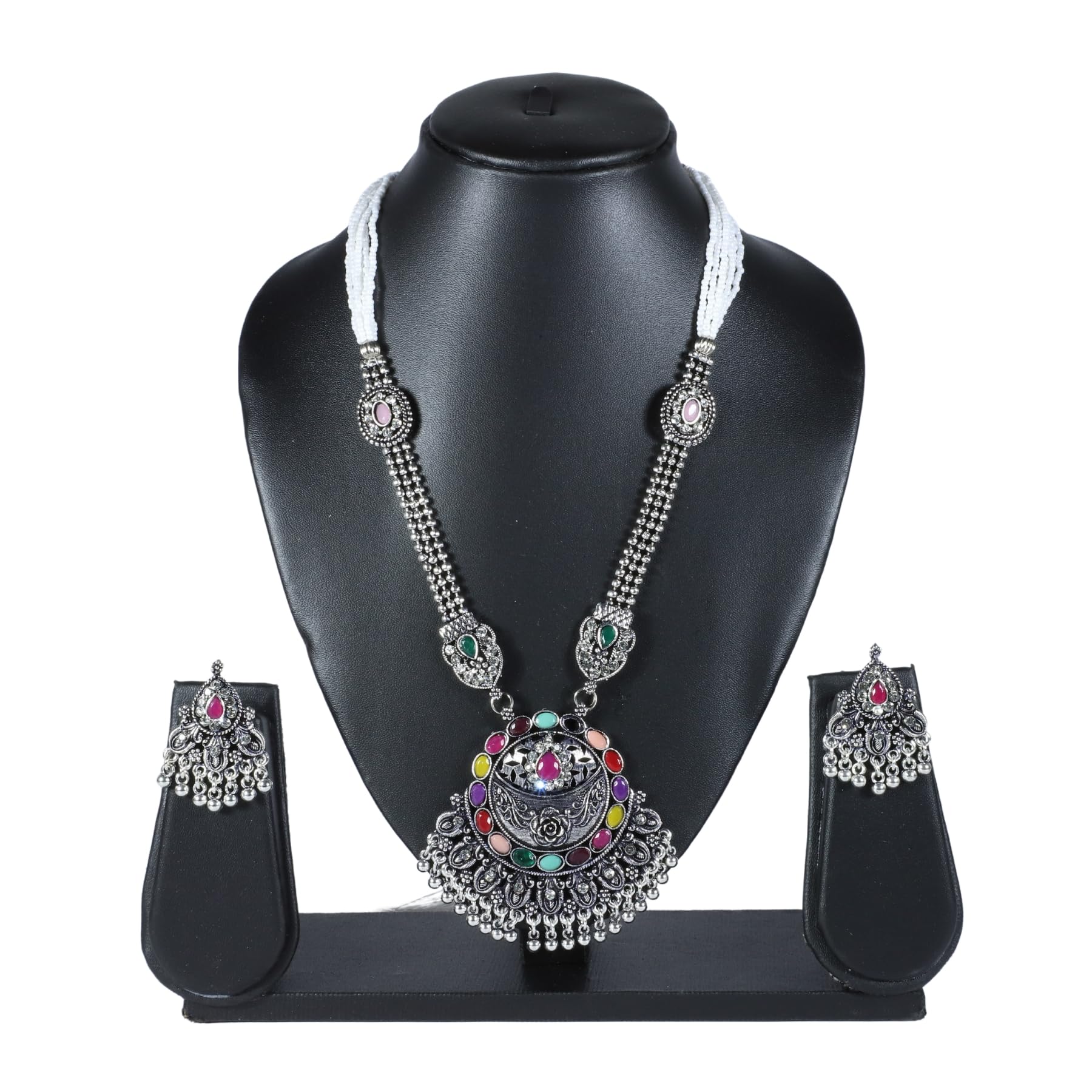 Zingme Stylish Oxidised Silver Coated Jewellery Long Necklace Set for Women & Girls