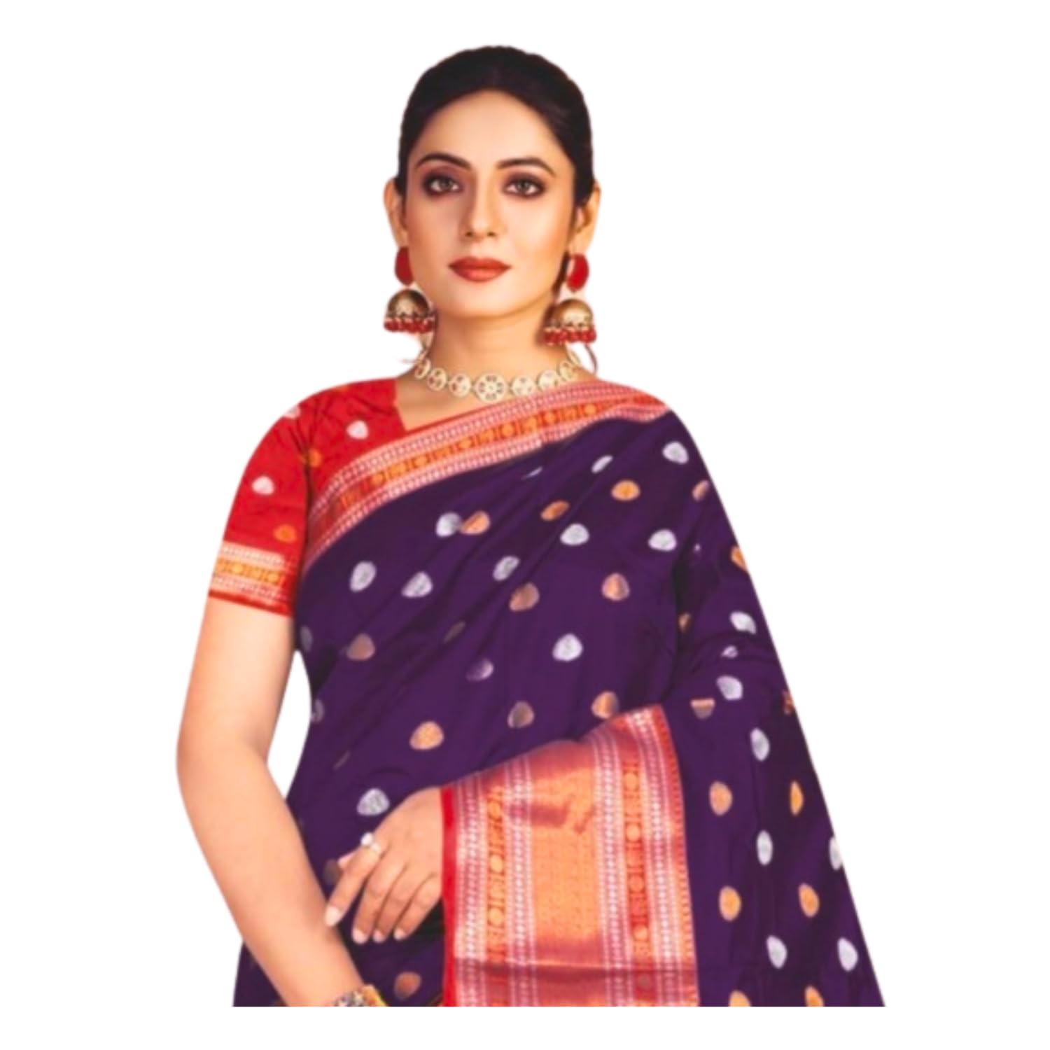 Zingme Women's Kota Doria Jacquard Saree with Polka Print and Blouse Piece - Elegant Lightweight Ethnic Wear for Special Occasions