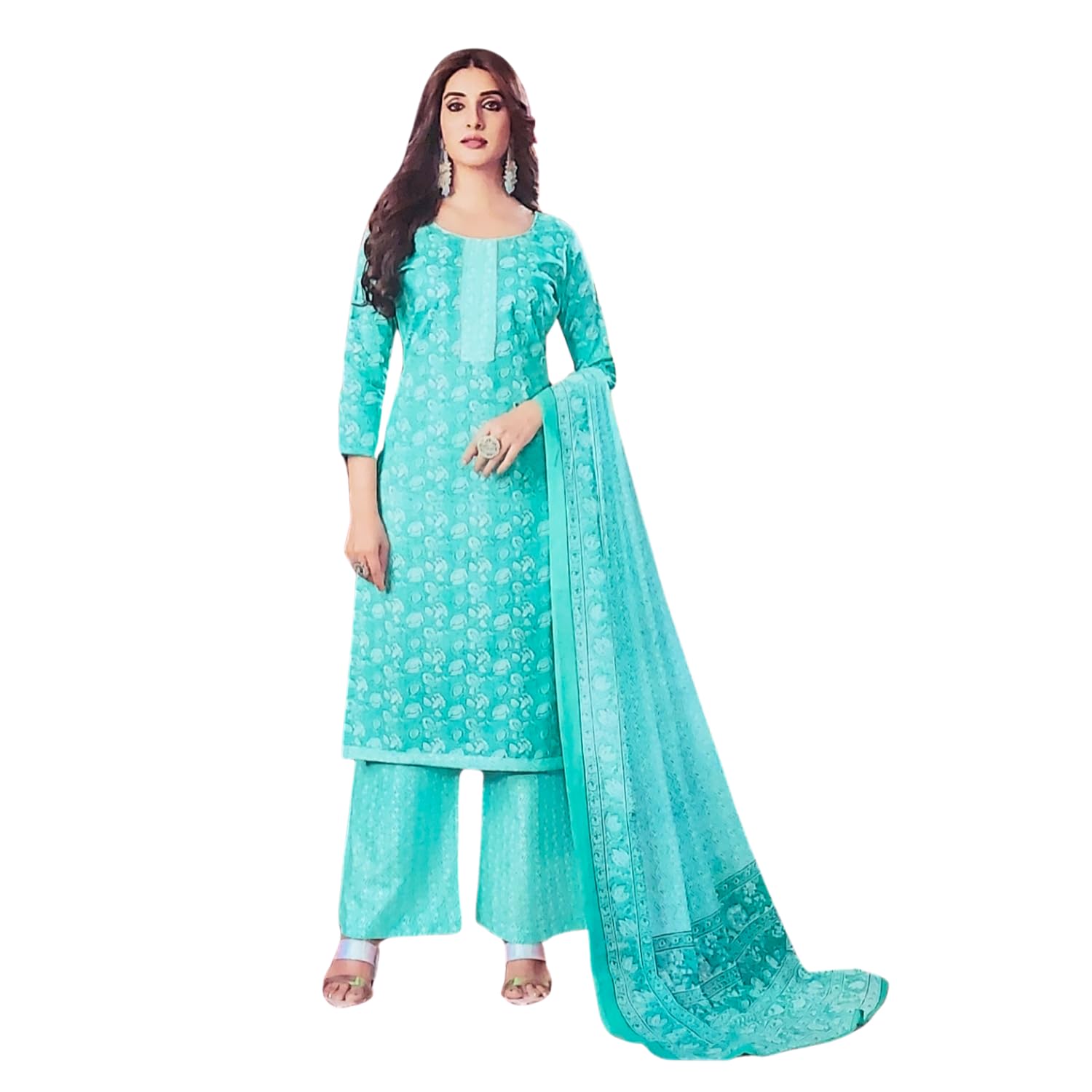 Zingme Women's Cotton Printed Unstitched Salwar Suit Dress Material with Printed Dupatta - Comfortable Ethnic Wear for Daily and Special Occasions