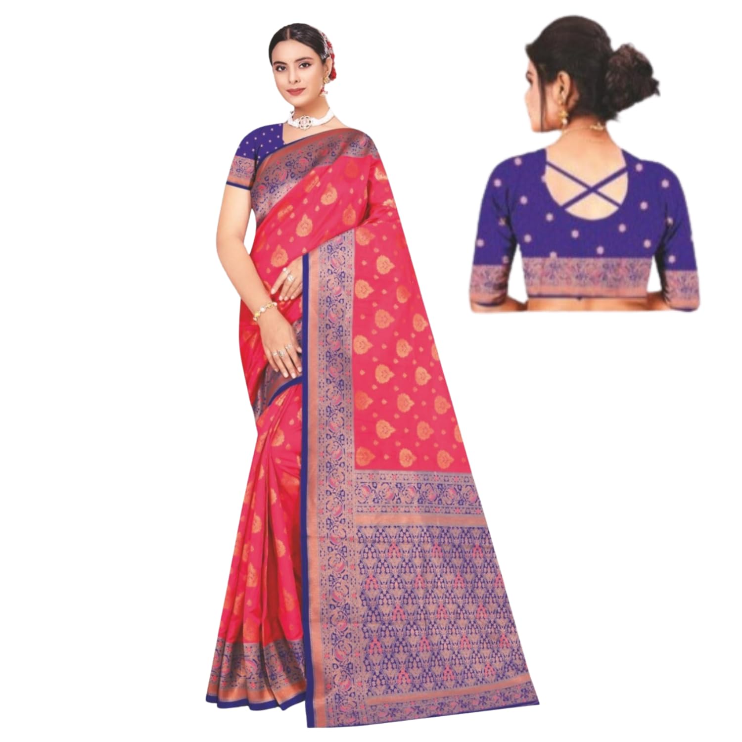 Zingme Women's Kota Doria Jacquard Saree with Polka Dots and Blouse Piece - Lightweight Ethnic Attire for Special Events