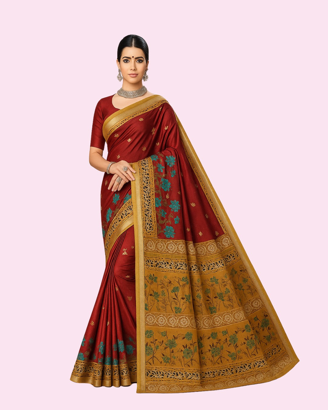 Zingme Women's Printed Art Silk Saree with Blouse Piece - Lightweight Ethnic Wear for Festive and Special Occasions