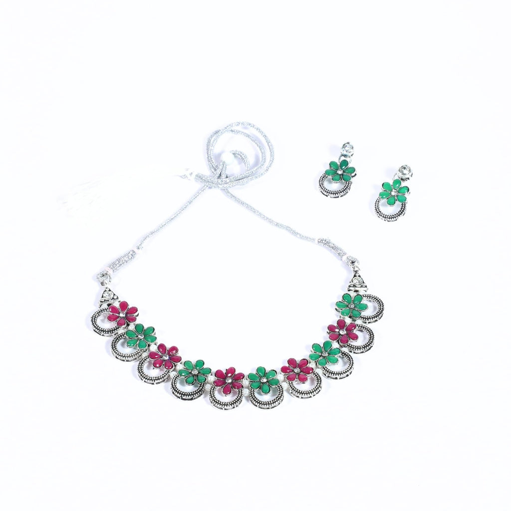 Zingme Latest Stylish Traditional Oxidised Silver Necklace Jewellery Set for Women
