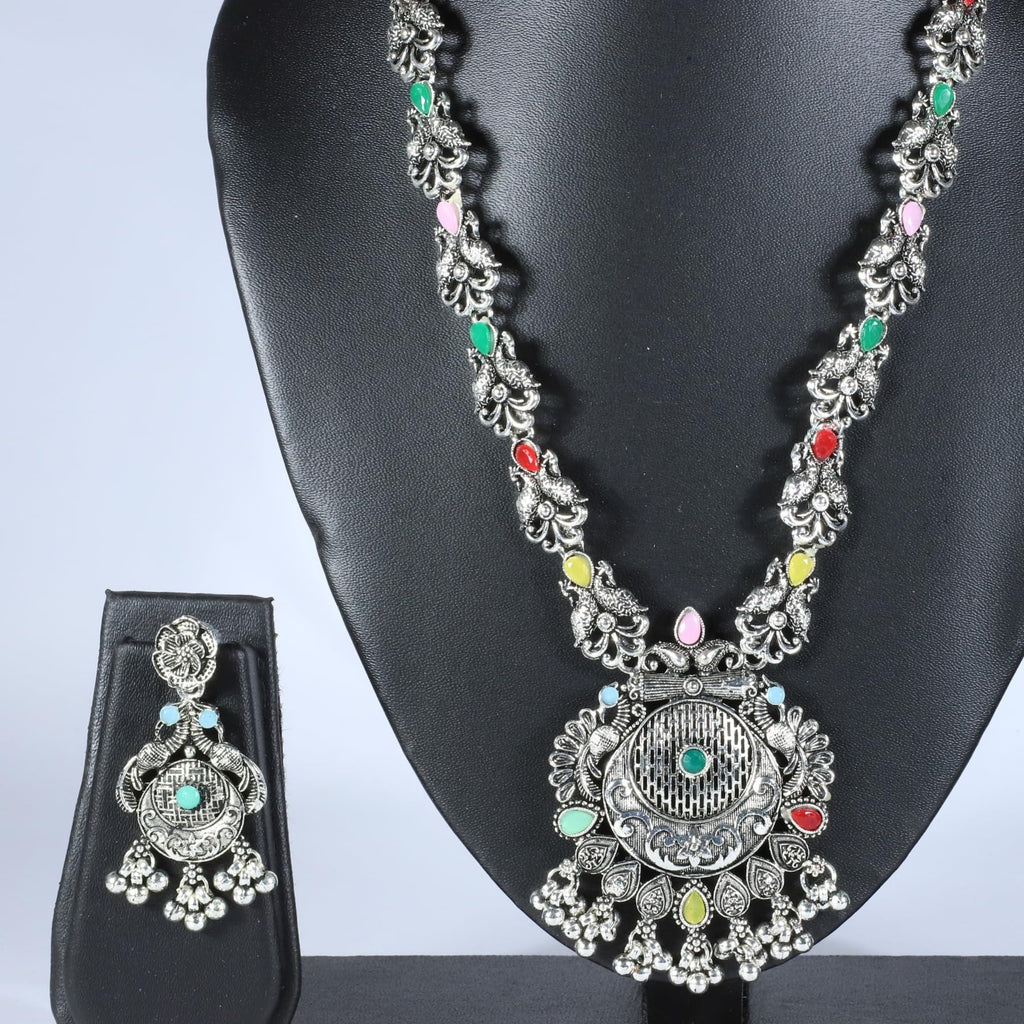 Zingme Stylish Oxidised Jewellery Long Necklace Set for Women & Girls