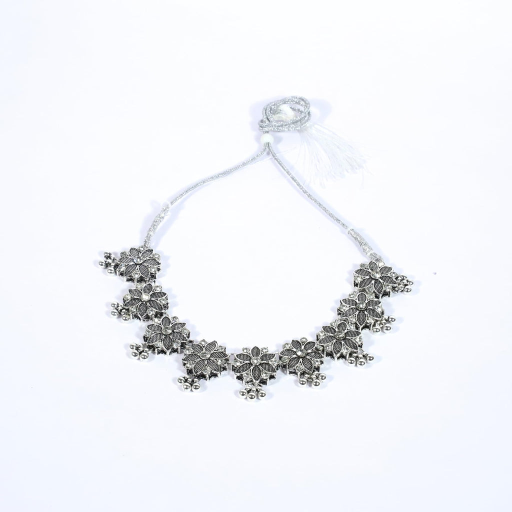Zingme Latest Stylish Traditional Oxidised Silver Necklace Jewellery Set for Women