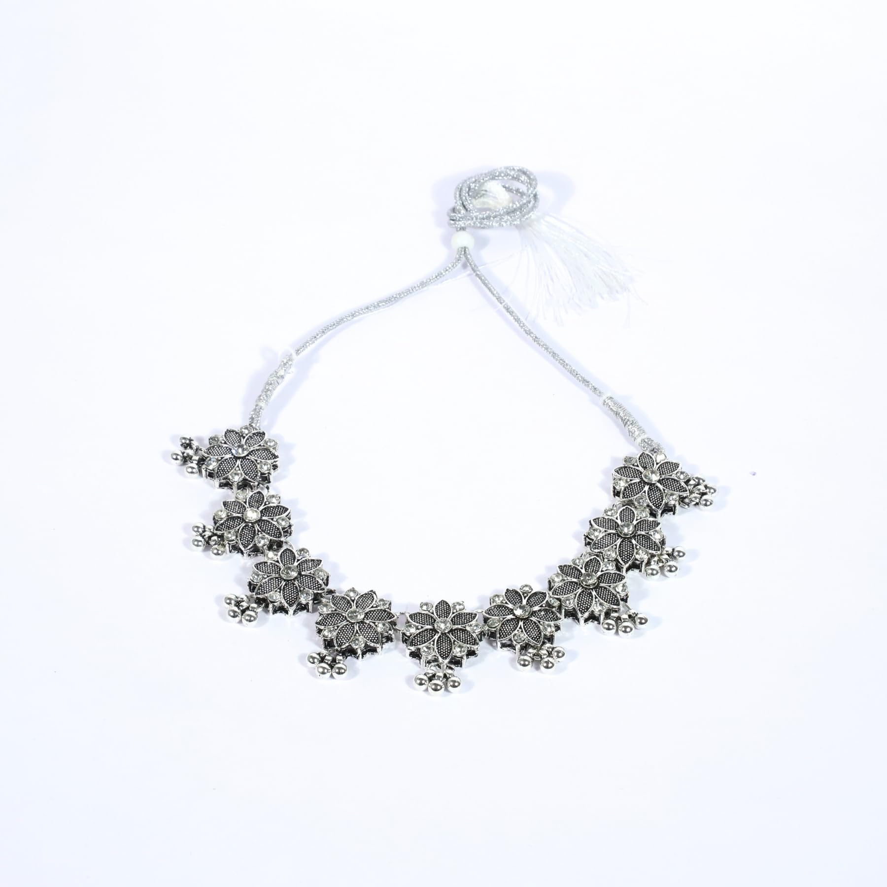 Zingme Latest Stylish Traditional Oxidised Silver Necklace Jewellery Set for Women