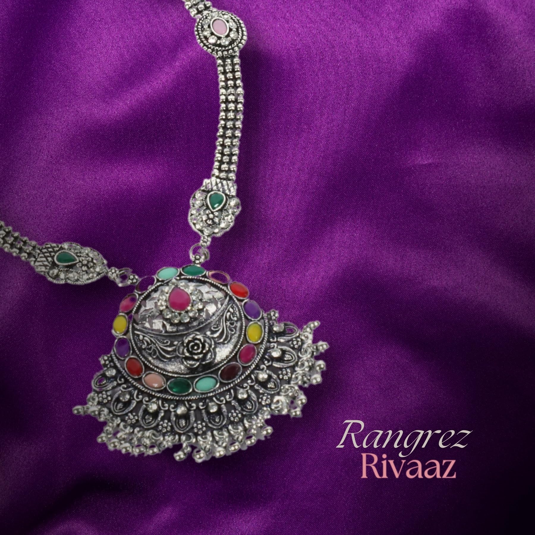 Zingme Stylish Oxidised Silver Coated Jewellery Long Necklace Set for Women & Girls