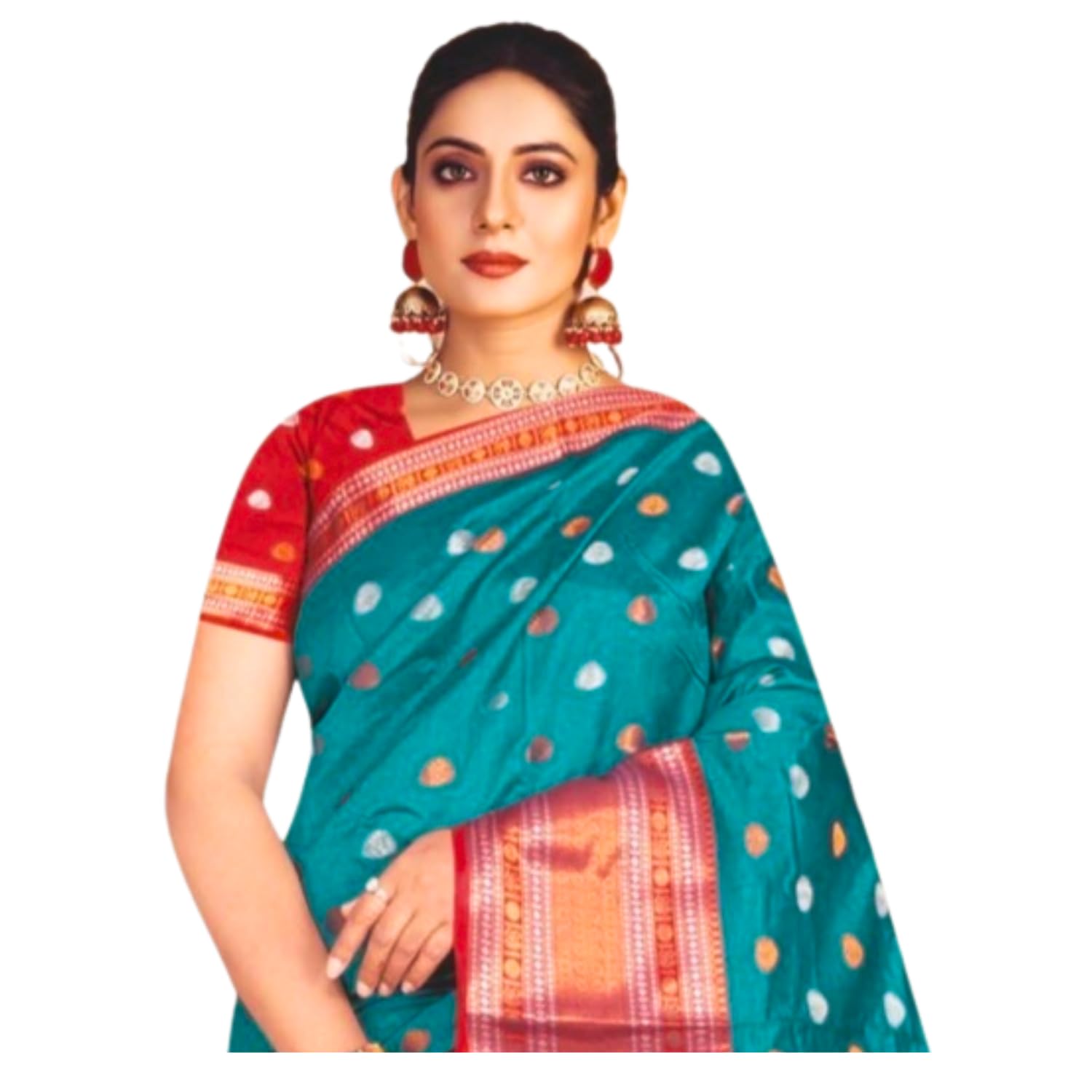 Zingme Women's Kota Doria Jacquard Saree with Polka Print and Blouse Piece - Elegant Lightweight Ethnic Wear for Special Occasions
