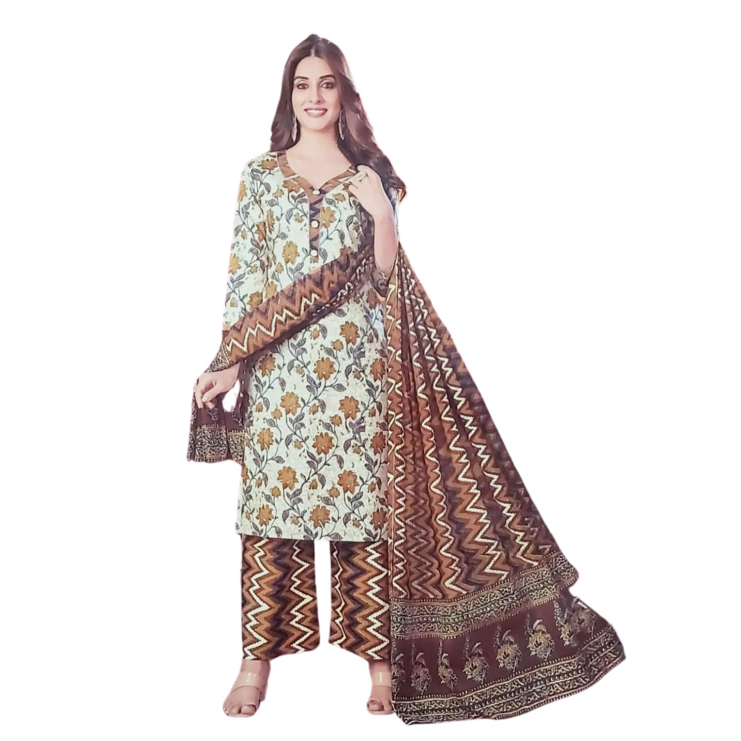 Zingme Women's Cotton Printed Unstitched Salwar Suit Dress Material with Printed Dupatta - Comfortable Ethnic Wear for Daily and Special Occasions