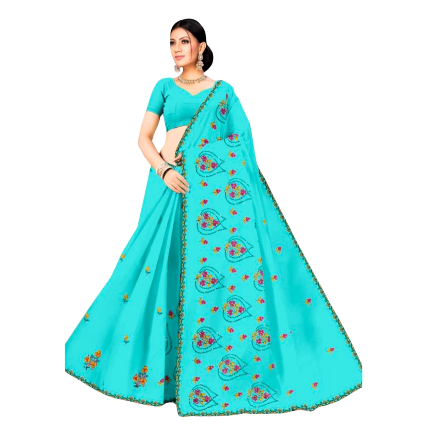 Zingme Women's Embroidered Self-Design Bollywood Cotton Blend Saree with Blouse Piece - Stylish Ethnic Wear for Special Occasions